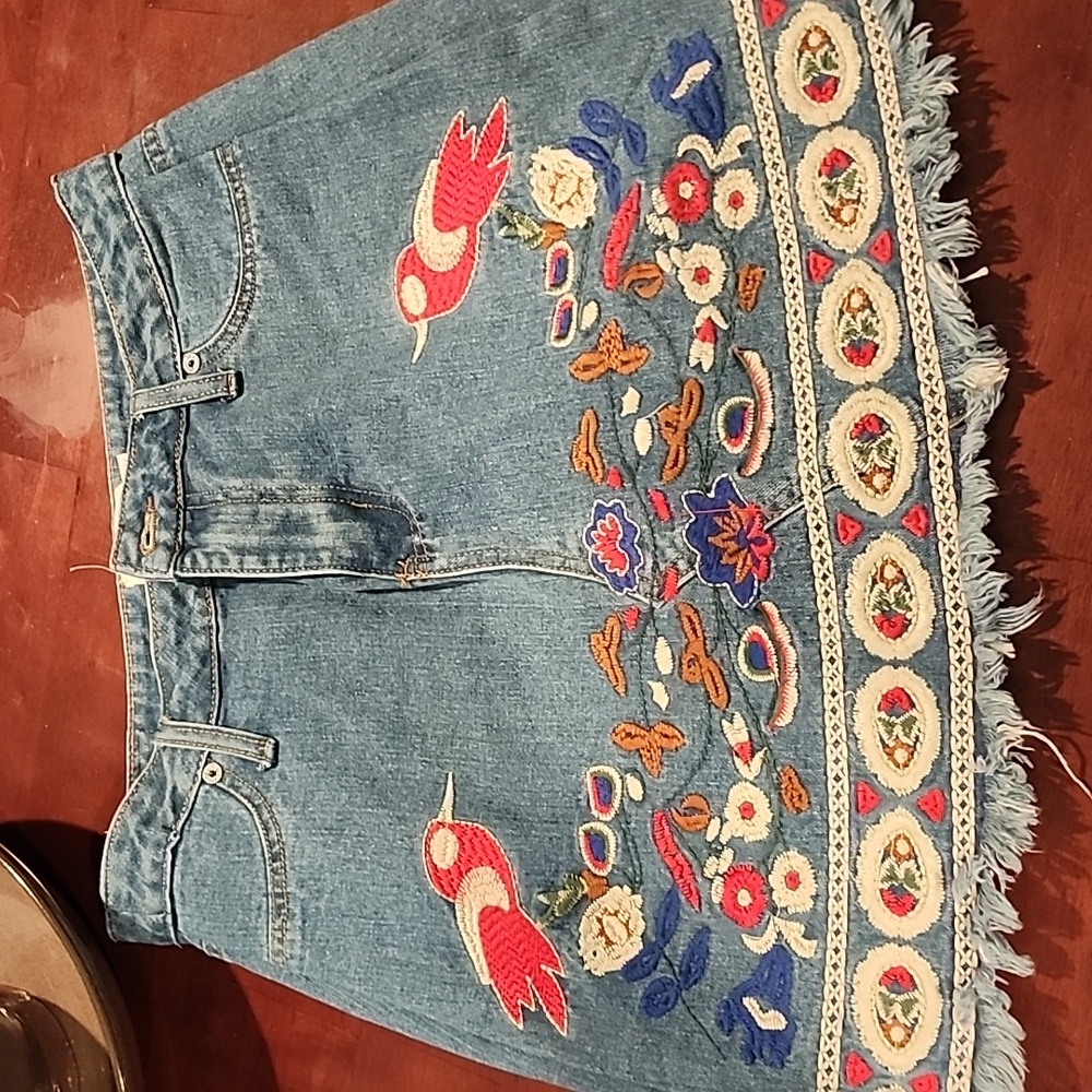 Cute embroidered denim skirt